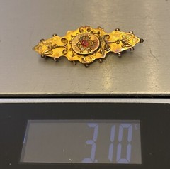 Victorian English 9CT Gold Ruby Diamond Brooch Birmingham 375 hallmarks 3.1g