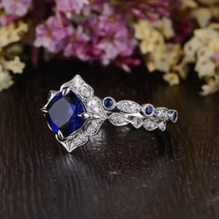 2.5Ct Art Deco Style Lab Created Diamond Sapphire Wedding 14K White Gold FN Ring