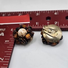 Earrings Dragon Beads Tiger Eyes Earrings Chips Hand Strung Vintage Clip On