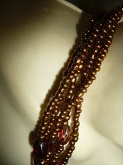 BROWN MURANO GLASS & COPPER TONE BEADS 5 STRANDS BIB NECKLACE #7/23A