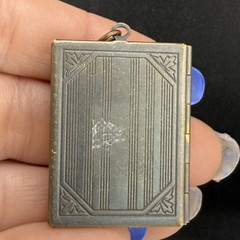 Vintage Locket Pendant Rectangle Book Gold Tone Photo