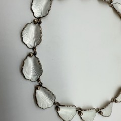 VTG Norway Hans Myhre Sterling Silver White Enamel 15″ Necklace 37g #gag