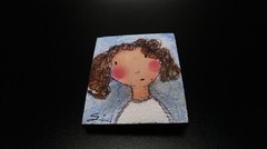 Vintage Hand Painted Girl Brooch 4.5cm x 3.8cm BB1