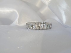 Vintage Sterling Silver 925 Emerald Cut Cubic Zirconia Eternity Band Ring Size 6