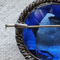 Rare Vintage Tomeco Slovaquie Flower Silver Marcasite Blue Stone Brooch Pin