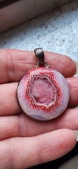 vtg Pink Druzy set in Sterling Silver Pendant 1.25″ round