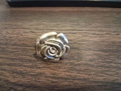 Vintage 1980’s Romantic Rose Flower Fashion Ring- Size 9, Silver Pewter-plated