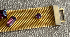☘☘☘Mesh Gold Tone Bracelet with Faux Amethyst Prong Set Stones Foldover Clasp☘☘☘