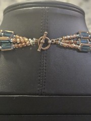 Vintage Multi Strand Czech Glass Tile Bead Necklace Earring Set Rectangle Teal