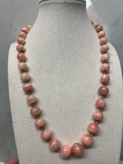 VTG Banded Calcite Necklace round beads 20″ Graduated Pink coral peach colors