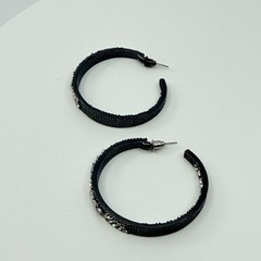 VTG Gunmetal Rhinestone Hoop Earrings Thick Baguette Crystal Inside Out Glitz