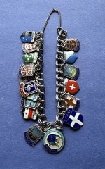 VTG Silver 18 European Travel Charm Bracelet Enamel Shields Flags – 800/900/925