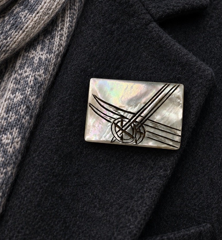 Winter Ski Themed Vintage Mother of Pearl Pin Brooch Germany Carved Shell