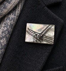 Winter Ski Themed Vintage Mother of Pearl Pin Brooch Germany Carved Shell
