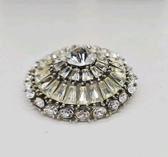 Vintage Round Brooch Crystal Silver tone HUGE Modern Modernist 3D 2.25 in