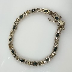 Vintage Sapphire Tennis Bracelet XO Sterling Silver 925 Gold Vermeil 6.5″ PAJ