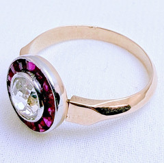 Vintage 18ct Gold Diamond & Ruby Cocktail Ring 0.60ct Natural Old Cut Size 6.75