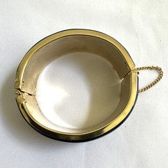 Vintage Navy Blue & Gold-Tone 1-Inch Thick Hinged Bangle Bracelet with Safety Ch