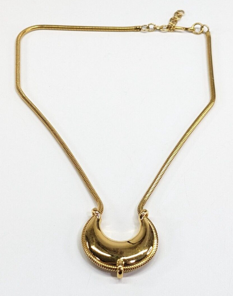 Vintage Monet Crescent Moon Pendant Slide Gold Tone Rope Chain Necklace 20″ Long