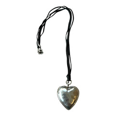 Vintage Silver Tone Heart Locket Necklace Black Leather Boho