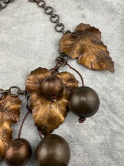 Vintage Copper Tone Leaf Necklace Bib Cherries Fall Autumn 19”