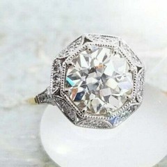 3Ct Art Deco Style Old European Cut Lab Created Diamond Wedding 14K Gold FN Ring