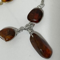 VtgGenuine Honey Cognac Amber Nugget Wire Wrapped Pendant Necklace Bracelet Set