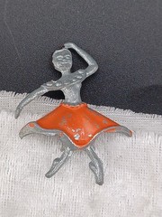 Vintage Pot Metal Flamenco Dancer Brooch Enamel Red Skirt Silver Tone