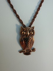 Vintage Solid Copper Owl Pendant Necklace Mid Century 1970s Nature Wildlife Boho