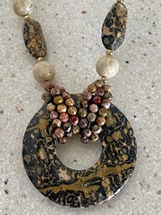 Vintage Leopard Skin & River Stone Jasper Stone Beaded Pendant Necklace 34″