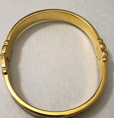 Vintage Damascene Bird Spring Hinged Bracelet Ornate Gold Tone & Black 6-3/4″
