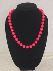 Vintage Joan’s Collectables Signed Necklace Round Red Acrylic Resin Beads Retro