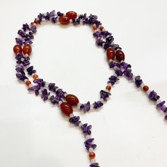 Vintage Wrap Lariat Tassel Necklace Amethyst Carnelian Rose Quartz 52″ Estate