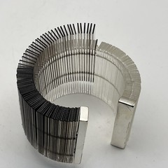 Sculptural Asymmetric Plexiglass Lucite Cuff Bracelet Ribbed Acrylic Art Deco