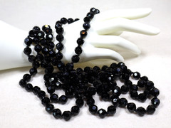 Vintage Art Deco French Jet Necklace 74″ Inch Length Faceted Black Beads