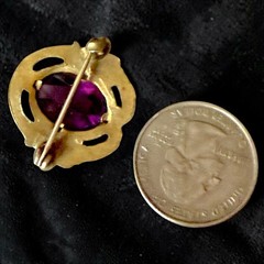 Antique Edwardian Brooch Purple Glass Art Nouveau Gilded Brass Pin