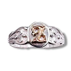 Initial Z Signet 10k Gold Letter Pinky Baby 925 Sterling Silver Ring SZ 3.75