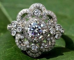 Art Deco Vintage Antique 1.50 Ct White Diamond Wedding Ring 14K Yellow Gold Over