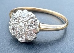ART DECO 1930’s OLD MINE CUT DIAMOND DAISY FLOWER RING 13K 14K 15K GOLD
