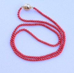 Red Coral Necklace One Strand Mediterranean Corals d-3mm, L-62cm/21,3in