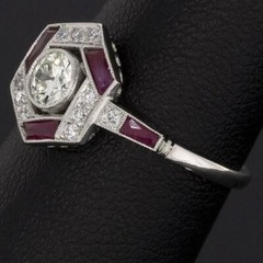14K White Gold Over 2CT Round Lab-Created Diamond Vintage Ruby Engagement Ring