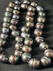 Pearl Necklace Hand Knotted Beads Oil Slick Peacock 9-10mm 925 Clasp 18″