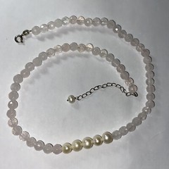 Necklace Choker Rose Quartz Cultured 7mm Pearl Sterling Italian Unused Faceted