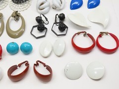 Vintage Earrings Enamel Clip On Lot Hoop Dangle + Minor Wear D2539