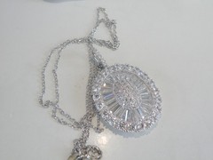 Antique Style Sterling Silver 925 Baguette Cluster CZ Large Pendant Necklace 18″