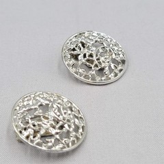Vintage Open Work Round Clip on Earrings Silver tone Drop 1.25″