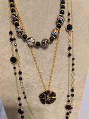 Vintage Necklace Lot Of 3 Venetian Glass Enamel Bezel Set Crystal Floral Layer