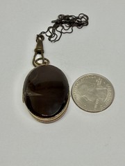 Victorian Double Sided Oval Banded Agate & Agate Locket Pendant Necklace 18”