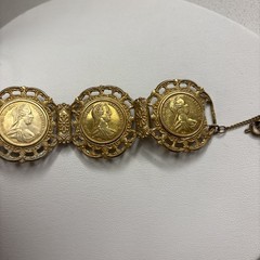 Miriam Haskell Vintage Gold Plated Coin Bracelet—Queen Of Australia—Statement!