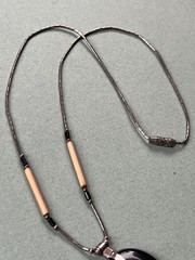Old Pawn Liquid Silver Chain w Faux Porcupine Quill Bead & Black Plastic Tribal